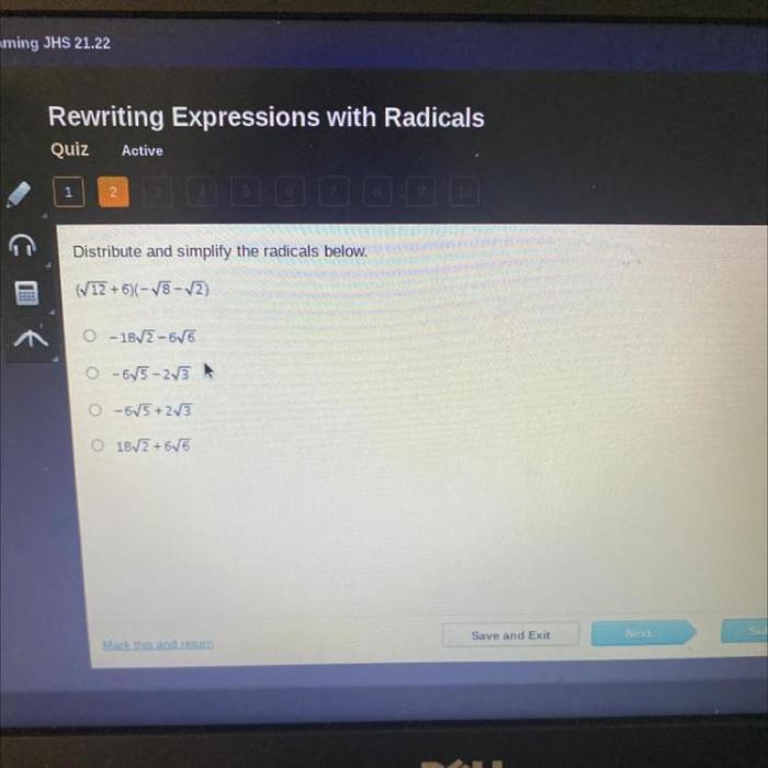 Distribute and simplify these radicals.