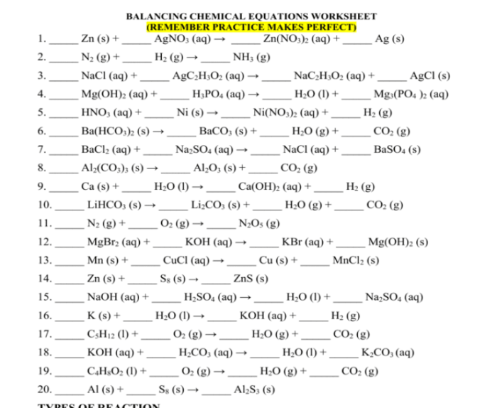 Challenge questions balance the equations below