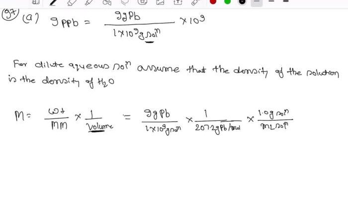 Calculate the molarity of lead in a 9.0 ppb solution